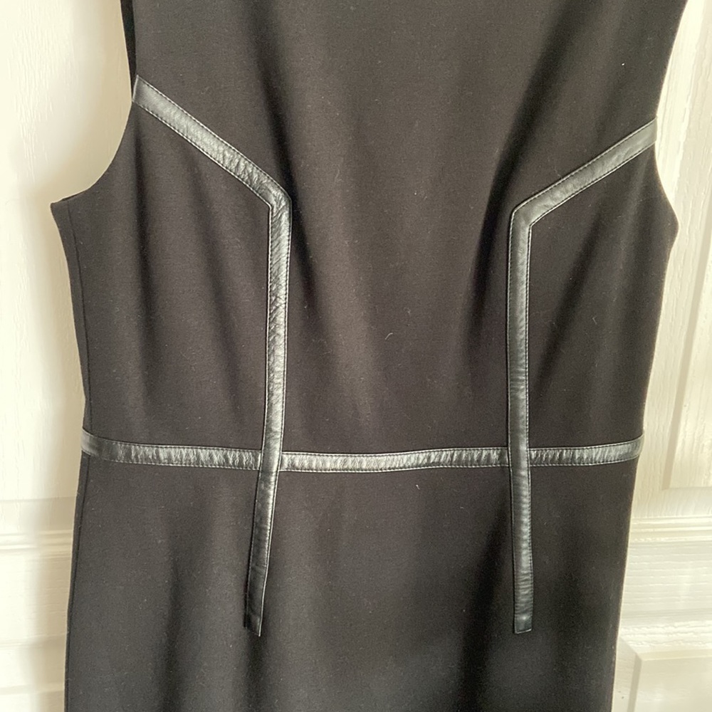 Trina Turk Katharine Black Faux Leather Piping Ponte Knit Sheath Dress - Picture 8 of 13